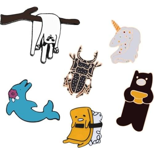 Animel Cartoon Funny Cat Brooches Enamel Pin bear dolphin hand for Women Jackets Lapel Pins Bag kids Metal Badges Button Jewelry
