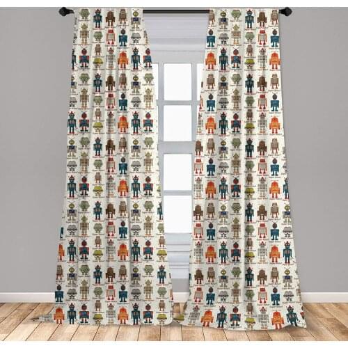 Robot Window Curtains Various Different Super Robot Set in Cartoon Style Fantasy Futuristic Machine Lightweight Decorative