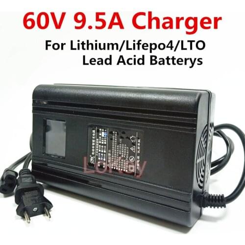 60V 10A 9.5A Smart Charger 20S 64V lifepo4 16s 59.2v Li ion With LCD Display for lithium ion LTO li-ion lipo lead acid batterys