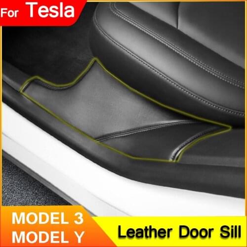 Car Door Sill Protector For Tesla Model Y Leather Bumper Strip Anti Kick Pad Side Edge Film Protector Stickers