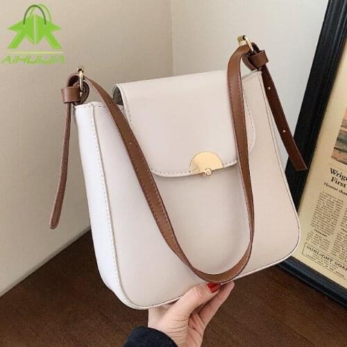 Retro Solid Color Handbag for Women High Quality Pu Leather Shoulder Bag 2021 New Designer High Capacity Female Messenger Bags