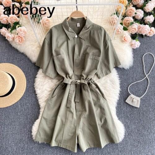 Women Elegant Solid Rompers Women Turn Down Collar Short Sleeve Jumpsuit Summer Vacation Beach Short Rompers