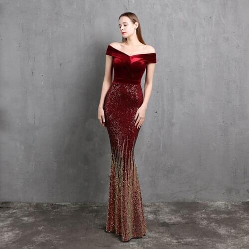 Summer Long Off The Shoulder Floor-Length Wedding Evening Dress With Sequins 2021 Womens Backless Sexy Party Prom Dresses 010