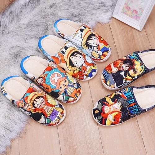 Winter Warm Anime Slippers For Men Women Kids Girls One Piece Luffy NARUTO Uchiha ItachiCosplay Cute Shoes