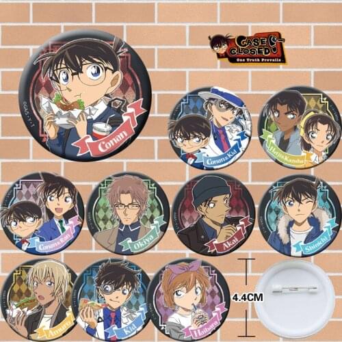 Detective Conan badge Case Closed Anime Badges Kudou Shinichi Rachel Moore Hattori Heiji emblem Kaitou Kiddo brooch Pins
