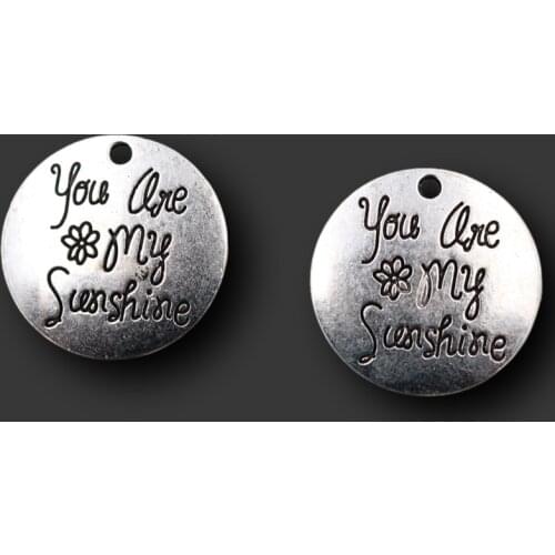 10pcs You are My Sunshine Tags Pendant Popular Keychain Bracelet Metal Accessories DIY Charms Jewelry Crafts Findings 25mm A697