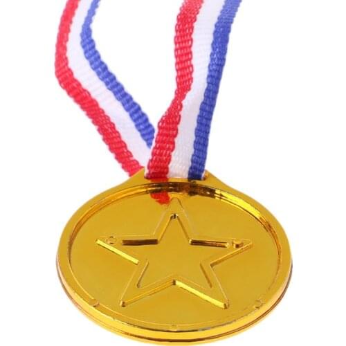 12Pcs Plastic Gold Tone Winner Award Medals School Supplies Kids Toy Photo Props Oct20-A