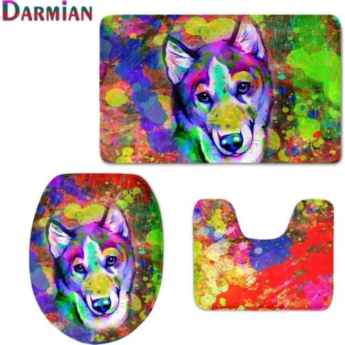 2021 Home Set Bathroom Shower Mat Warm Toilet Mat Colorful Dog Painting Toilet Seat Cover Comfortable Soft Commode Pad Anti-slip