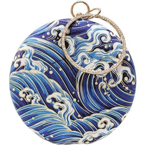 2021 Women Retro Round evening bag blue fashion Rings Diamonds Clutches bag Lady embroidery wedding party Bags MN2019