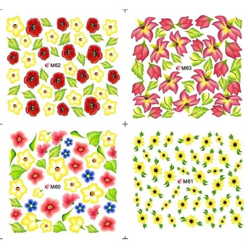 4 PACKS / LOT Nail Art Water Transfers Stickers Nail Decals Stickers FULL COVER TRUMPET FLOWER LEAF PETALS M060-M063