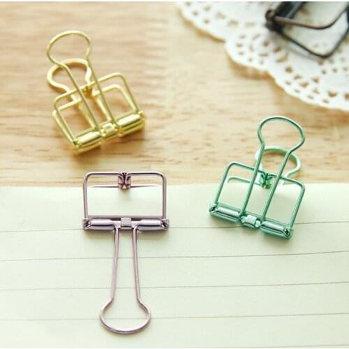 5pcs Simple metal hollow long tail clip creative stationery account cute color office file dovetail clip test folder