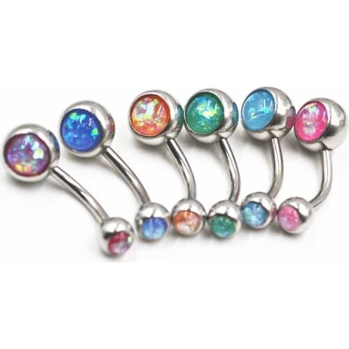 50pcs Opal Gem Belly Button Rings Sexy Woman Belly Piercing Barbell Surgical Steel Navel Piercing Women Fashion Body Jewelry NEW