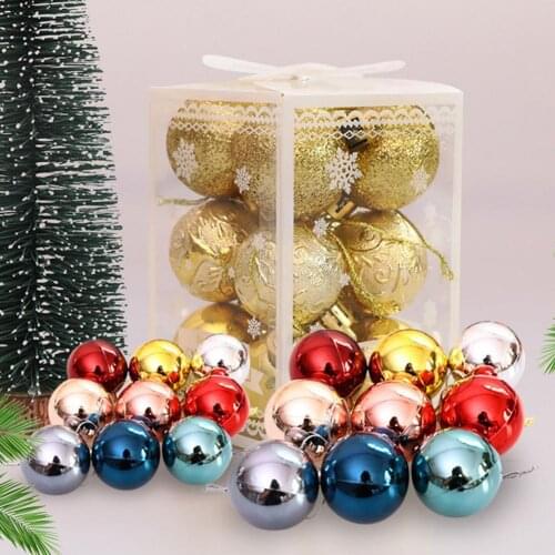 80% Dropshipping!! 12Pcs/1 Box Plastic Xmas Ball Vibrant Color Glitter Powder Glossy Christmas Ball With Hanging Rope for Xmas T