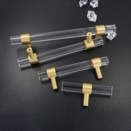 Acrylic+Brass Cabinet Pulls Handles Various Sizes Handle for Drawer Dresser Wine Cupboard Transparent Pull Knobs for Furniture