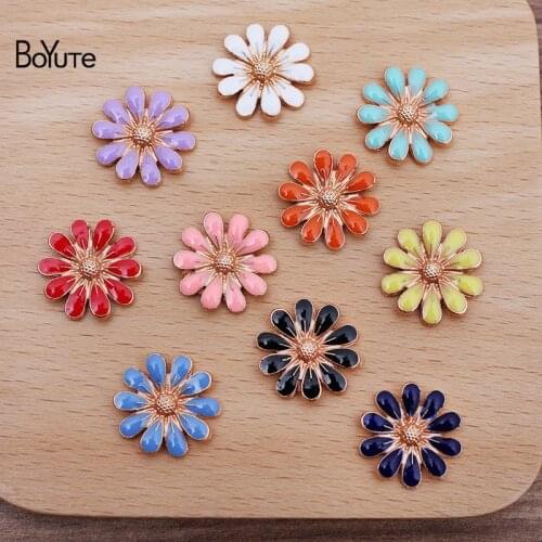 BoYuTe (50 Pieces/Lot) 18MM Zinc Alloy Enamel Daisy Flower Factory Supply Handmade DIY Jewelry Accessories