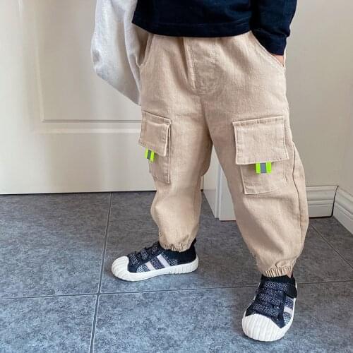 Childrens Woven Pants 2021 Autumn New Boys Korean Cargo Pants 2 3 4 5 6 7 Y Kids Boys Casual Loose Fashion Trousers Baby Pants