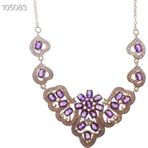 KJJEAXCMY boutique jewelry 925 sterling silver inlaid natural amethyst gemstone female pendant necklace support test 1