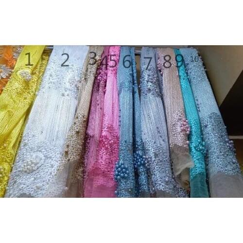 BZL-25689 pearl rhinestone nice luxury embroidery tulle mesh lace fabric for wedding dress/evening dress