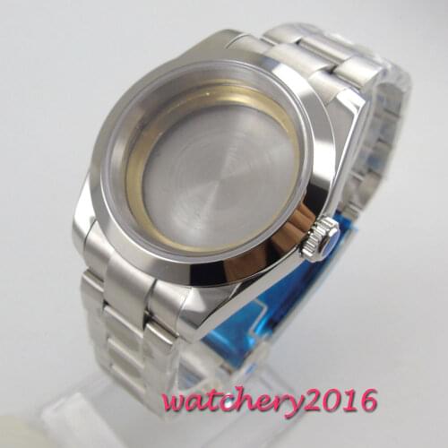 BLIGER Steel 40mm Watch Case fit for ETA 2836 MIYOTA 8215 Sapphire Glass Bracelet Seeing/Mental Back polished Insert