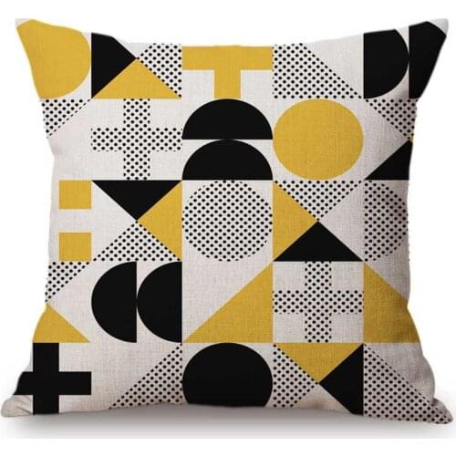 Yellow Geometric Nordic Home Decoration Sofa Throw Pillow Case Cotton Linen Mathematical Signs Cube Memphis Style Cushion Cover