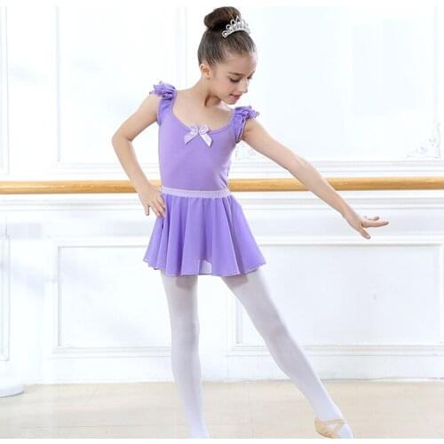 Chilldren Dance Clothes Ballerina Kids Costume Dancewear Chiffon Short Sleeved Ballet Dress Girls One-piece Gymnastics Leotards