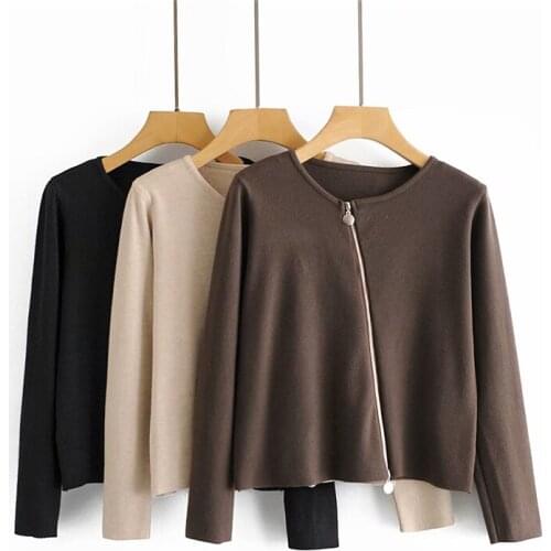 Elegant Women Zipper Sweater 2020 Fashion Ladies Solid O-Neck Knitted Tops Streetwear Female Causal Loose Pullovers Chic Girl