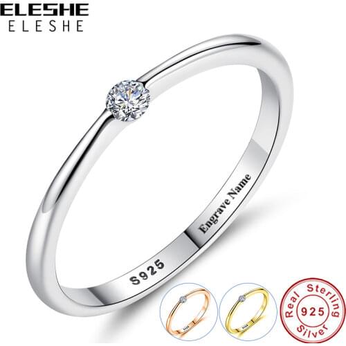 ELESHE Authentic 925 Sterling Silver Rings Round Zirconia Crystal Finger Rings for Women Wedding Original Silver Jewelry