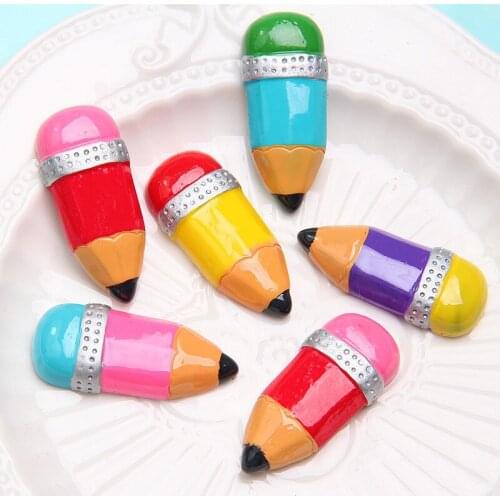 Colorful Kawaii Pencil Resin Cabochons Ornament Accessories Slime Charms 10pcs 15*37mm Flatback Patch Sticker DIY Cameo Patch