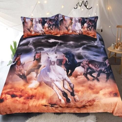 Horses Duvet Cover Set Lightweight Microfiber Bedspread Cover 3D Print Bedding Set Horse Running Fast Comforter Cover 3 Pcs
