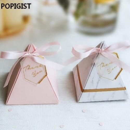 Creative Triangular Pyramid Marble style Candy Box Wedding Favors Party Supplies Bomboniere thanks Gift Chocolate Box 100pc