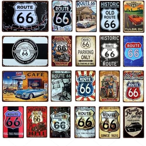 Route 66 Metal Sign Retro Bar Pub Decorative Wall Art Tin Plate Home Decoration Travel Souvenir Iron Painting 20x30cm