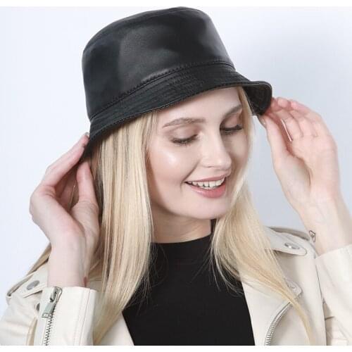 New 2020 Mens Genuine Leather Fedora Hat Spring Winter Sheep Leather Jazz Hats High Quality Elegant Fashion Womens Brand Cap