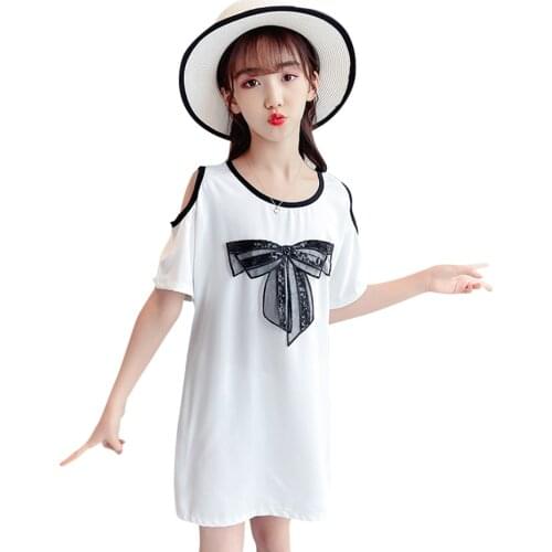 2021 New Girls Dress Teens Kids Summer Dresses for Girls Princess Big Bow Dress Childrens Clothing 6 8 10 12 14