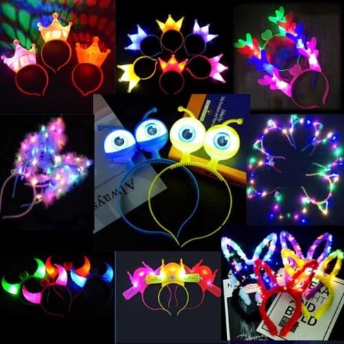 2021 New Halloween LED Flashing Glow Headband Adults Kids Crown Bowknot Light Up Hairbands Hair Accessories Christmas Gifts