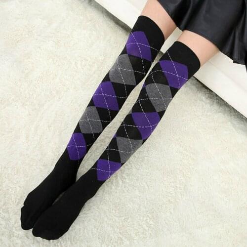 Herfst En Winter Vrouwen Kousen Diamant Rooster Plaid Ademend Kleurrijke Mode Harajuku Polyester Dames Over De Knie