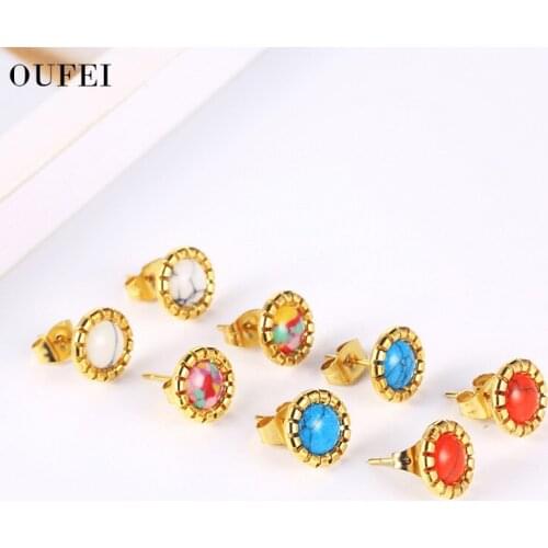 OUFEI Wholesale Stainless Steel Stud Earrings For Women Accessories Color Earrings Fashion Jewelry 2019 Double Eleven Gifts