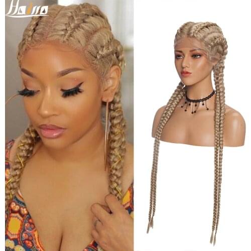 HAIRRO Braid Hair Wig Synthetic Hair African American Box Black Wigs Wholesale 4 Long Box Braided Lace Front Wig For Black Women