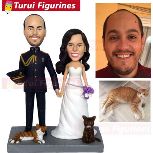 Custom sculptures copy from photo custom head statue statuette from picture wedding cake topper with dog cat figurine from photo