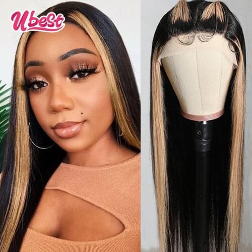 Ubest Honey Blonde Colored Straight Human Hair Wigs Brazilian Virgin Lace Front Wig Whole Sale 180% Transparent Lace for Women