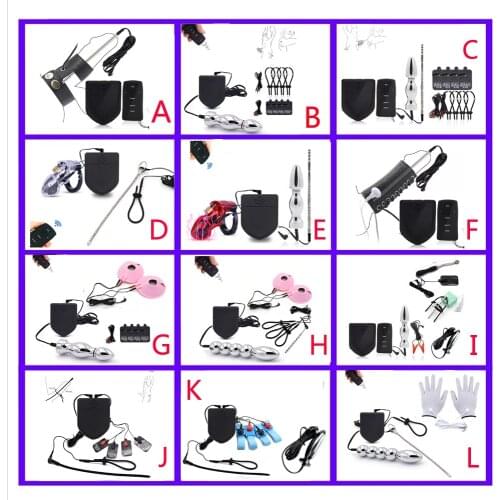 Luxury Remote Control Electric Stimulation Device Kit, E-Stim Urethral Dilator Cock Ring Anal Plug Butt Plug, BDSM Masturbator
