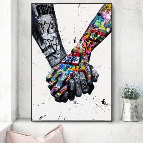 Hand By Hand Graffiti Tattoo Poster And Prints Inspiring Street Art Painting On Canvas Wall Picture For Living Room Decoration