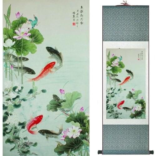 Fish painting Silk scroll paintings traditional art Chinese painting LTW20190824005