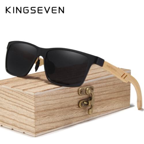 KINGSEVEN Fashion Polarized Aluminum+Bamboo Natural Wooden Handmade Sunglasses Men UV400 Eyewear Women Sun Glasses