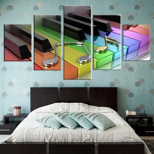 Modern Canvas Painting Framework HD Printed Wall Art Pictures 5 Pieces Musical Instrument Colorful Piano Notes Poster Home Decor