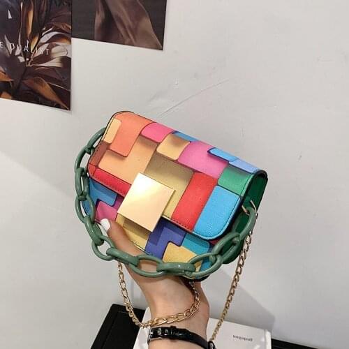 Panelled Shoulder Bag Womens 2021 Trend Printing Chain Female Bag for Phone Fashion Small Woman Handbag Leather Pu Mini Bag