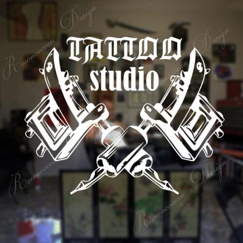 Tattoo Studio Machines Window Decal Vinyl Tattoo Salon Sign Wall Sticker Interior Decoration Room Mural Wallpaper Removable 4212