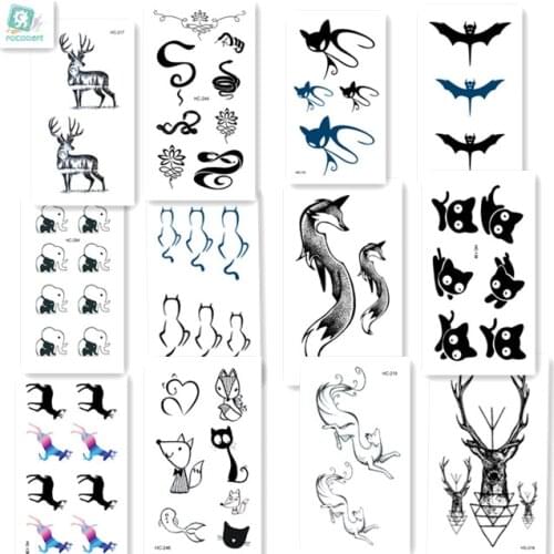 12pcs 1 Set Fox Harajuku Black Words Temporary Tattoo Sticker For Women Men Fashion Use Waterproof Flash Tatoo Sticker