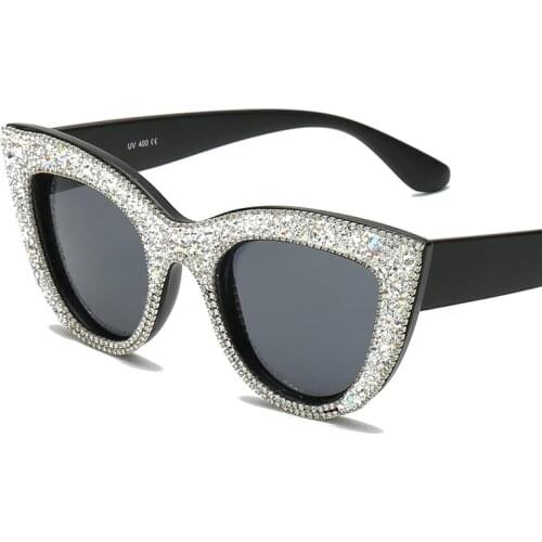 High Quality Cat Eye Vintage Brand Designer Crystal Sunglasses Women Bling Rhinestone Glasses Rave Festival Party Eyewear
