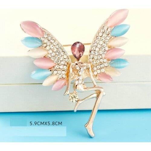 Fashion Colorful Angle Wing Opal Brooches Pins for woman Female Sweater Broche Broach Clothing Chirstmas gift