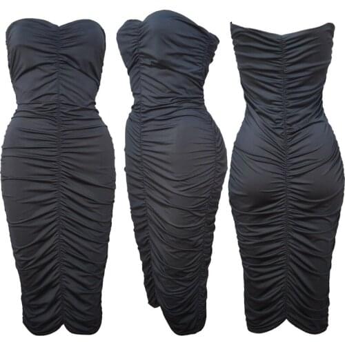 Woman Long Skirt Sexy Non Breasted Dress Bag Hip Rule Pleated One Word Collar